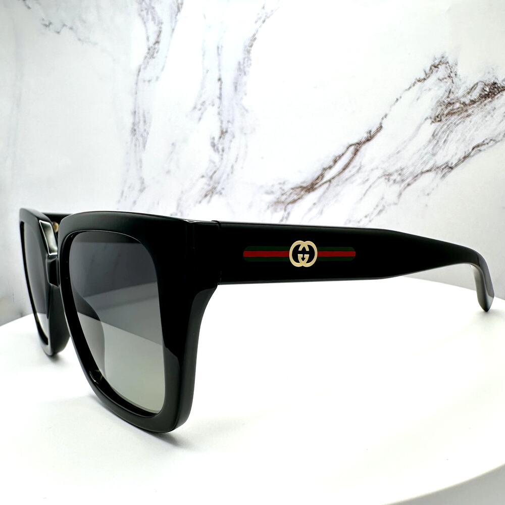 New GUCCI Sunglasses Black 54mm Square Gold Interlocking GG Red Green Web - Picture 16 of 16
